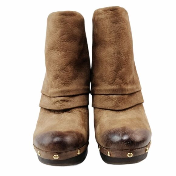 Vince Camuto Distressed Leather CoCo Fold-Over Cuffed Top Clog Booties Size 10 - Picture 4 of 11